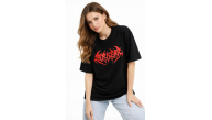 Kadın Kısa Kol Yazlık Tişört Bisiklet Yaka Baskılı Oversize T-Shirt - Siyah Kadın Kısa Kol Yazlık Tişört Bisiklet Yaka Baskılı Oversize T-Shirt - Siyah