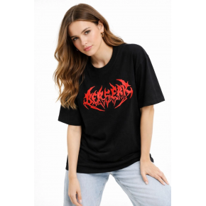 Kadın Kısa Kol Yazlık Tişört Bisiklet Yaka Baskılı Oversize T-Shirt -  Siyah