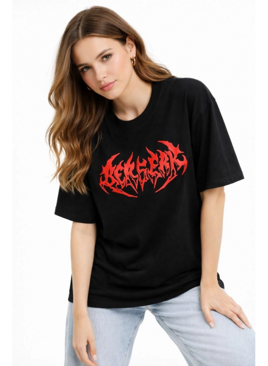 Kadın Kısa Kol Yazlık Tişört Bisiklet Yaka Baskılı Oversize T-Shirt - Siyah Kadın Kısa Kol Yazlık Tişört Bisiklet Yaka Baskılı Oversize T-Shirt - Siyah