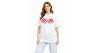 Kadın Kısa Kol Yazlık Tişört Bisiklet Yaka Baskılı Oversize T-Shirt - Beyaz Kadın Kısa Kol Yazlık Tişört Bisiklet Yaka Baskılı Oversize T-Shirt - Beyaz