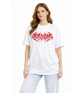 Kadın Kısa Kol Yazlık Tişört Bisiklet Yaka Baskılı Oversize T-Shirt - Beyaz
