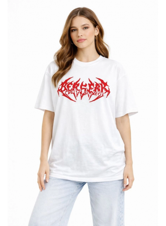 Kadın Kısa Kol Yazlık Tişört Bisiklet Yaka Baskılı Oversize T-Shirt - Beyaz Kadın Kısa Kol Yazlık Tişört Bisiklet Yaka Baskılı Oversize T-Shirt - Beyaz