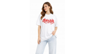Kadın Kısa Kol Yazlık Tişört Bisiklet Yaka Baskılı Oversize T-Shirt - Beyaz Kadın Kısa Kol Yazlık Tişört Bisiklet Yaka Baskılı Oversize T-Shirt - Beyaz