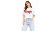 Kadın Kısa Kol Yazlık Tişört Bisiklet Yaka Baskılı Oversize T-Shirt - Beyaz Kadın Kısa Kol Yazlık Tişört Bisiklet Yaka Baskılı Oversize T-Shirt - Beyaz