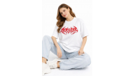 Kadın Kısa Kol Yazlık Tişört Bisiklet Yaka Baskılı Oversize T-Shirt - Beyaz Kadın Kısa Kol Yazlık Tişört Bisiklet Yaka Baskılı Oversize T-Shirt - Beyaz