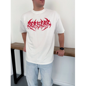 Erkek Kısa Kol Yazlık Tişört Bisiklet Yaka Baskılı Oversize T-Shirt - Beyaz
