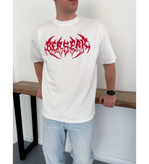 Erkek Kısa Kol Yazlık Tişört Bisiklet Yaka Baskılı Oversize T-Shirt - Beyaz