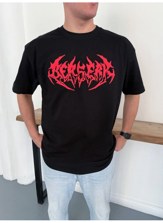 Erkek Kısa Kol Yazlık Tişört Bisiklet Yaka Baskılı Oversize T-Shirt - Siyah Erkek Kısa Kol Yazlık Tişört Bisiklet Yaka Baskılı Oversize T-Shirt - Siyah