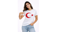 Kadın T-Shirt Kısa Kol Bisiklet Yaka Ay Yıldız Bayrak Baskılı Tişört - Beyaz Kadın T-Shirt Kısa Kol Bisiklet Yaka Ay Yıldız Bayrak Baskılı Tişört - Beyaz