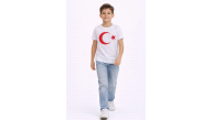 Erkek Çocuk Tişört Bisiklet Yaka Ay Yıldız Bayrak Baskılı T-Shirt - Beyaz Erkek Çocuk Tişört Bisiklet Yaka Ay Yıldız Bayrak Baskılı T-Shirt - Beyaz
