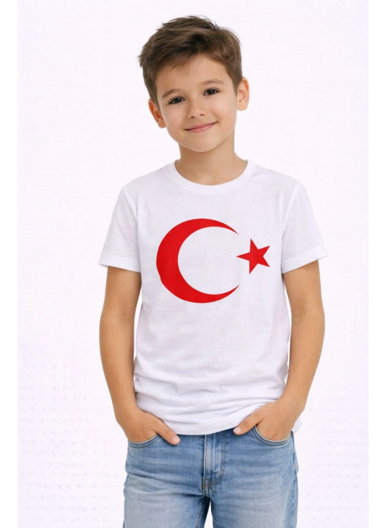 Erkek Çocuk Tişört Bisiklet Yaka Ay Yıldız Bayrak Baskılı T-Shirt - Beyaz Erkek Çocuk Tişört Bisiklet Yaka Ay Yıldız Bayrak Baskılı T-Shirt - Beyaz