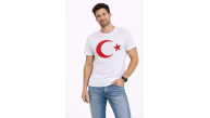 Erkek T-Shirt Kısa Kol Bisiklet Yaka Ay Yıldız Bayrak Baskılı Tişört - Beyaz Erkek T-Shirt Kısa Kol Bisiklet Yaka Ay Yıldız Bayrak Baskılı Tişört - Beyaz