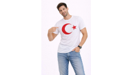 Erkek T-Shirt Kısa Kol Bisiklet Yaka Ay Yıldız Bayrak Baskılı Tişört - Beyaz Erkek T-Shirt Kısa Kol Bisiklet Yaka Ay Yıldız Bayrak Baskılı Tişört - Beyaz