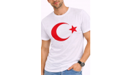Erkek T-Shirt Kısa Kol Bisiklet Yaka Ay Yıldız Bayrak Baskılı Tişört - Beyaz Erkek T-Shirt Kısa Kol Bisiklet Yaka Ay Yıldız Bayrak Baskılı Tişört - Beyaz