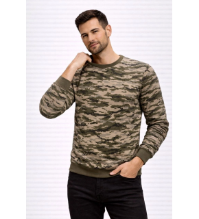 Erkek Kamuflaj Desenli 2 İplik 4 Mevsim Uzun Kollu Bisiklet Yaka Sweatshirt - Kamuflaj