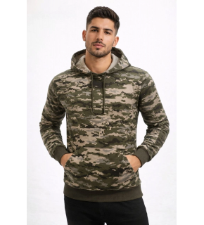 Erkek Kamuflaj Desenli 2 İplik 4 Mevsim Kapüşonlu Kanguru Cepli Hoodie Sweatshirt - Kamuflaj