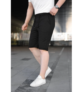 Erkek Diagonel Kumaş Duble Paça Cepli Bağcıklı Bel Lastikli ŞORT - Siyah