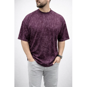 Erkek Premium Tişört OSY Yumuşak Dokulu Yıkamalı Oversize T-Shirt - Bordo