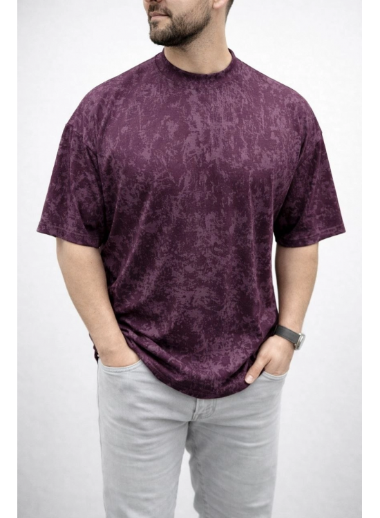 Erkek Premium Tişört OSY Yumuşak Dokulu Yıkamalı Oversize T-Shirt - Bordo