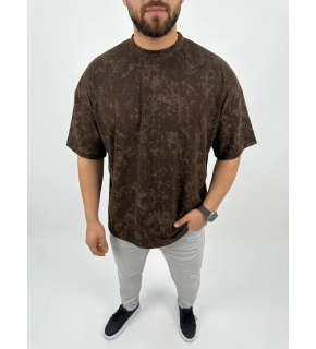 Erkek Premium Tişört OSY Yumuşak Dokulu Yıkamalı Oversize T-Shirt - Kahverengi