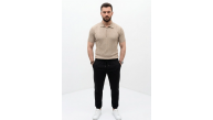 Erkek Yazlık Triko Saç Örgü Tişört Kısa Kol Polo Yaka Fermuarlı T-Shirt - Bej Erkek Yazlık Triko Saç Örgü Tişört Kısa Kol Polo Yaka Fermuarlı T-Shirt - Bej
