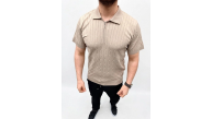 Erkek Yazlık Triko Saç Örgü Tişört Kısa Kol Polo Yaka Fermuarlı T-Shirt - Bej Erkek Yazlık Triko Saç Örgü Tişört Kısa Kol Polo Yaka Fermuarlı T-Shirt - Bej