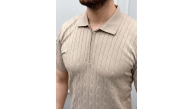 Erkek Yazlık Triko Saç Örgü Tişört Kısa Kol Polo Yaka Fermuarlı T-Shirt - Bej Erkek Yazlık Triko Saç Örgü Tişört Kısa Kol Polo Yaka Fermuarlı T-Shirt - Bej