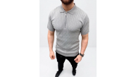 Erkek Yazlık Triko Saç Örgü Tişört Kısa Kol Polo Yaka Fermuarlı T-Shirt - Gri Erkek Yazlık Triko Saç Örgü Tişört Kısa Kol Polo Yaka Fermuarlı T-Shirt - Gri