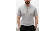 Erkek Yazlık Triko Saç Örgü Tişört Kısa Kol Polo Yaka Fermuarlı T-Shirt - Gri Erkek Yazlık Triko Saç Örgü Tişört Kısa Kol Polo Yaka Fermuarlı T-Shirt - Gri