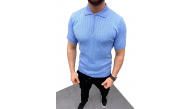 Erkek Yazlık Triko Saç Örgü Tişört Kısa Kol Polo Yaka Fermuarlı T-Shirt - Bebe Mavisi Erkek Yazlık Triko Saç Örgü Tişört Kısa Kol Polo Yaka Fermuarlı T-Shirt - Bebe Mavisi