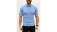 Erkek Yazlık Triko Saç Örgü Tişört Kısa Kol Polo Yaka Fermuarlı T-Shirt - Bebe Mavisi Erkek Yazlık Triko Saç Örgü Tişört Kısa Kol Polo Yaka Fermuarlı T-Shirt - Bebe Mavisi