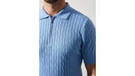 Erkek Yazlık Triko Saç Örgü Tişört Kısa Kol Polo Yaka Fermuarlı T-Shirt - Bebe Mavisi Erkek Yazlık Triko Saç Örgü Tişört Kısa Kol Polo Yaka Fermuarlı T-Shirt - Bebe Mavisi