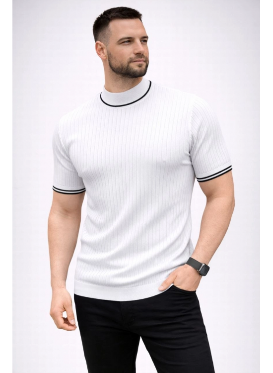 Erkek Fitilli Triko Dokuma Kısa Kol Tişört Yarım Boğaz Modern Yazlık T-Shirt - Beyaz Erkek Fitilli Triko Dokuma Kısa Kol Tişört Yarım Boğaz Modern Yazlık T-Shirt - Beyaz