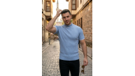 Erkek Fitilli Triko Dokuma Kısa Kol Tişört Yarım Boğaz Modern Yazlık T-Shirt - Bebe Mavisi Erkek Fitilli Triko Dokuma Kısa Kol Tişört Yarım Boğaz Modern Yazlık T-Shirt - Bebe Mavisi