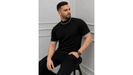 Erkek Fitilli Triko Dokuma Kısa Kol Tişört Yarım Boğaz Modern Yazlık T-Shirt - Siyah Erkek Fitilli Triko Dokuma Kısa Kol Tişört Yarım Boğaz Modern Yazlık T-Shirt - Siyah