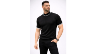 Erkek Fitilli Triko Dokuma Kısa Kol Tişört Yarım Boğaz Modern Yazlık T-Shirt - Siyah Erkek Fitilli Triko Dokuma Kısa Kol Tişört Yarım Boğaz Modern Yazlık T-Shirt - Siyah