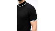 Erkek Fitilli Triko Dokuma Kısa Kol Tişört Yarım Boğaz Modern Yazlık T-Shirt - Siyah Erkek Fitilli Triko Dokuma Kısa Kol Tişört Yarım Boğaz Modern Yazlık T-Shirt - Siyah