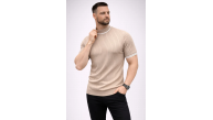 Erkek Fitilli Triko Dokuma Kısa Kol Tişört Yarım Boğaz Modern Yazlık T-Shirt - Bej Erkek Fitilli Triko Dokuma Kısa Kol Tişört Yarım Boğaz Modern Yazlık T-Shirt - Bej