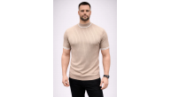 Erkek Fitilli Triko Dokuma Kısa Kol Tişört Yarım Boğaz Modern Yazlık T-Shirt - Bej Erkek Fitilli Triko Dokuma Kısa Kol Tişört Yarım Boğaz Modern Yazlık T-Shirt - Bej