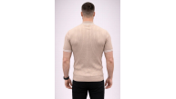 Erkek Fitilli Triko Dokuma Kısa Kol Tişört Yarım Boğaz Modern Yazlık T-Shirt - Bej Erkek Fitilli Triko Dokuma Kısa Kol Tişört Yarım Boğaz Modern Yazlık T-Shirt - Bej