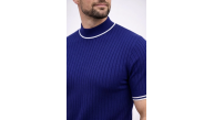 Erkek Fitilli Triko Dokuma Kısa Kol Tişört Yarım Boğaz Modern Yazlık T-Shirt - Lacivert Erkek Fitilli Triko Dokuma Kısa Kol Tişört Yarım Boğaz Modern Yazlık T-Shirt - Lacivert