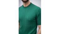 Erkek Yazlık Triko Dokuma Tişört Kısa Kol Bisiklet Yaka Örgü Desenli T-Shirt - Haki Erkek Yazlık Triko Dokuma Tişört Kısa Kol Bisiklet Yaka Örgü Desenli T-Shirt - Haki