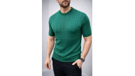 Erkek Yazlık Triko Dokuma Tişört Kısa Kol Bisiklet Yaka Örgü Desenli T-Shirt - Haki Erkek Yazlık Triko Dokuma Tişört Kısa Kol Bisiklet Yaka Örgü Desenli T-Shirt - Haki