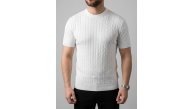 Erkek Yazlık Triko Dokuma Tişört Kısa Kol Bisiklet Yaka Örgü Desenli T-Shirt - Beyaz Erkek Yazlık Triko Dokuma Tişört Kısa Kol Bisiklet Yaka Örgü Desenli T-Shirt - Beyaz