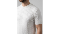 Erkek Yazlık Triko Dokuma Tişört Kısa Kol Bisiklet Yaka Örgü Desenli T-Shirt - Beyaz Erkek Yazlık Triko Dokuma Tişört Kısa Kol Bisiklet Yaka Örgü Desenli T-Shirt - Beyaz
