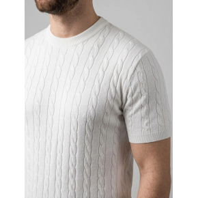 Erkek Yazlık Triko Dokuma Tişört Kısa Kol Bisiklet Yaka Örgü Desenli T-Shirt - Beyaz