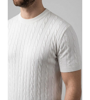 Erkek Yazlık Triko Dokuma Tişört Kısa Kol Bisiklet Yaka Örgü Desenli T-Shirt - Beyaz