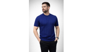 Erkek Yazlık Triko Dokuma Tişört Kısa Kol Bisiklet Yaka Örgü Desenli T-Shirt - Lacivert