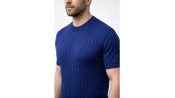 Erkek Yazlık Triko Dokuma Tişört Kısa Kol Bisiklet Yaka Örgü Desenli T-Shirt - Lacivert
