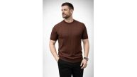 Erkek Yazlık Triko Dokuma Tişört Kısa Kol Bisiklet Yaka Örgü Desenli T-Shirt - Kahverengi Erkek Yazlık Triko Dokuma Tişört Kısa Kol Bisiklet Yaka Örgü Desenli T-Shirt - Kahverengi